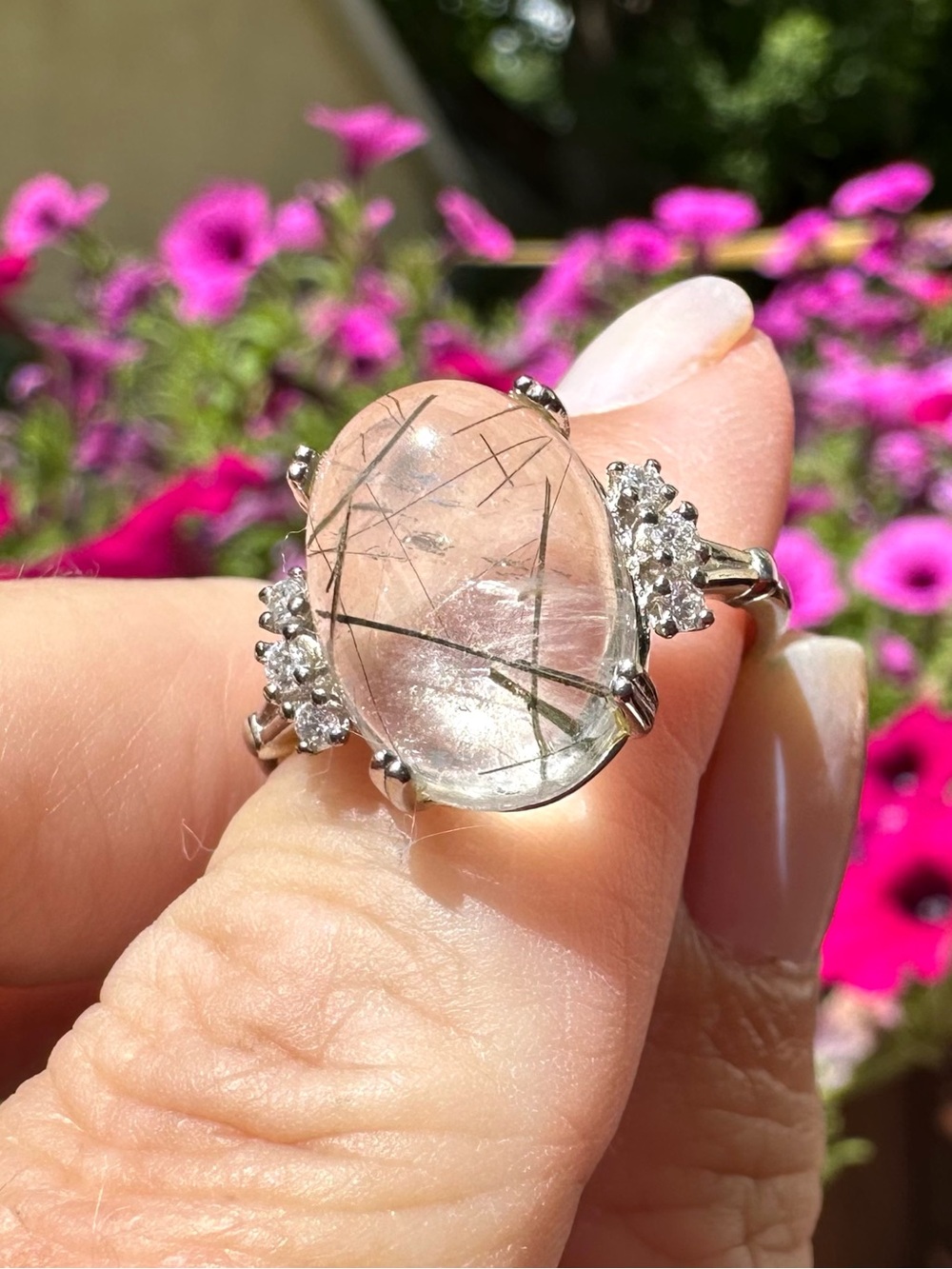 Rutile Quartz Statement Ring, Sterling Silver, Sz 7.5, BRAND NEW